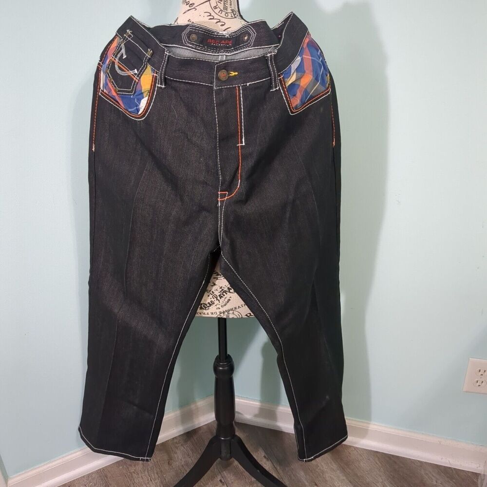 Red Ape Y2K Baggy Skater Vintage Jeans Mens Embroidered Black Jeans JNCO 38/32